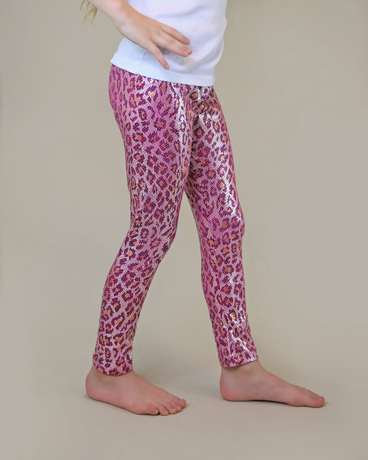 Metallic Leggings in Pink Leopard