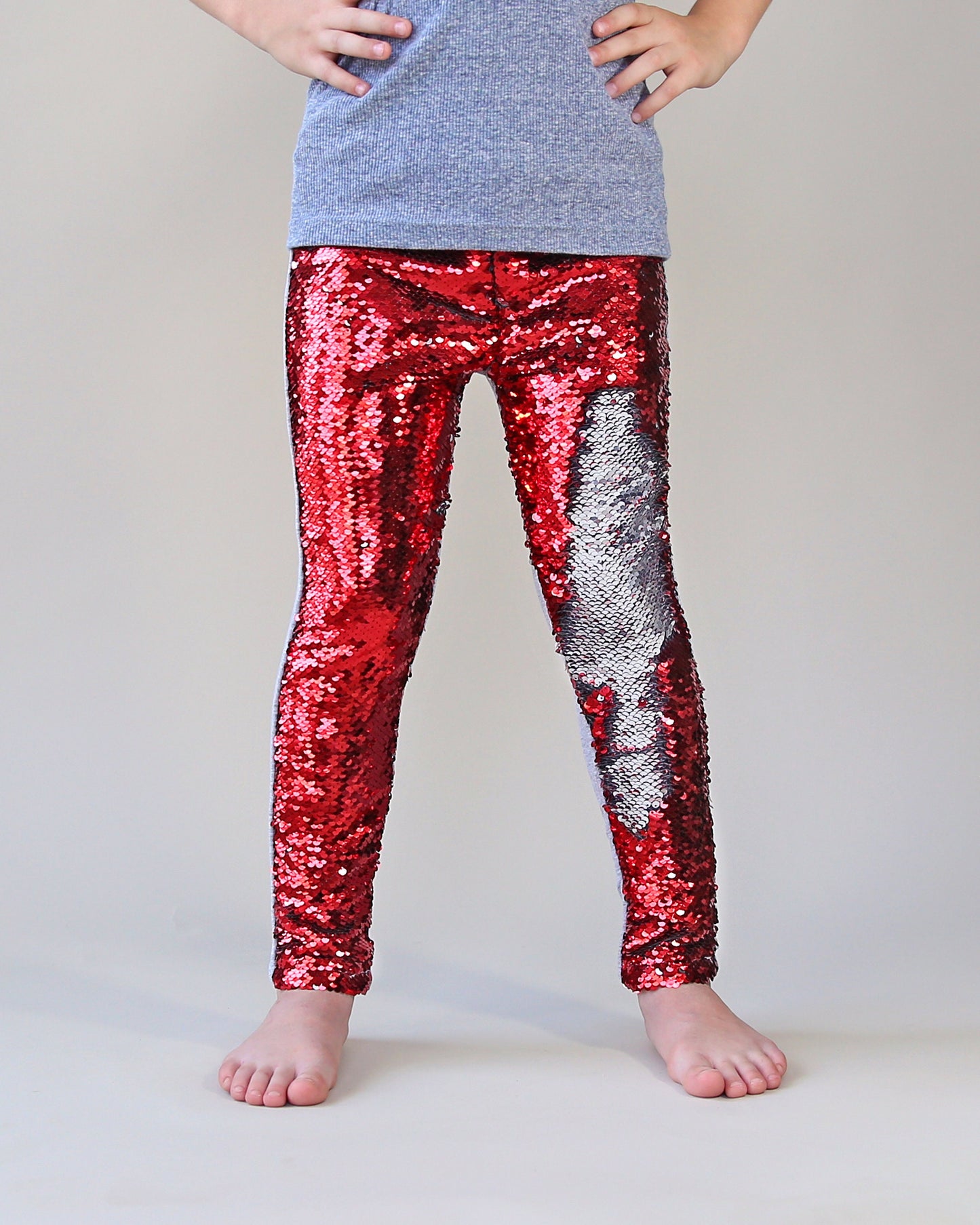 Flip Sequin Leggings in Red and Silver