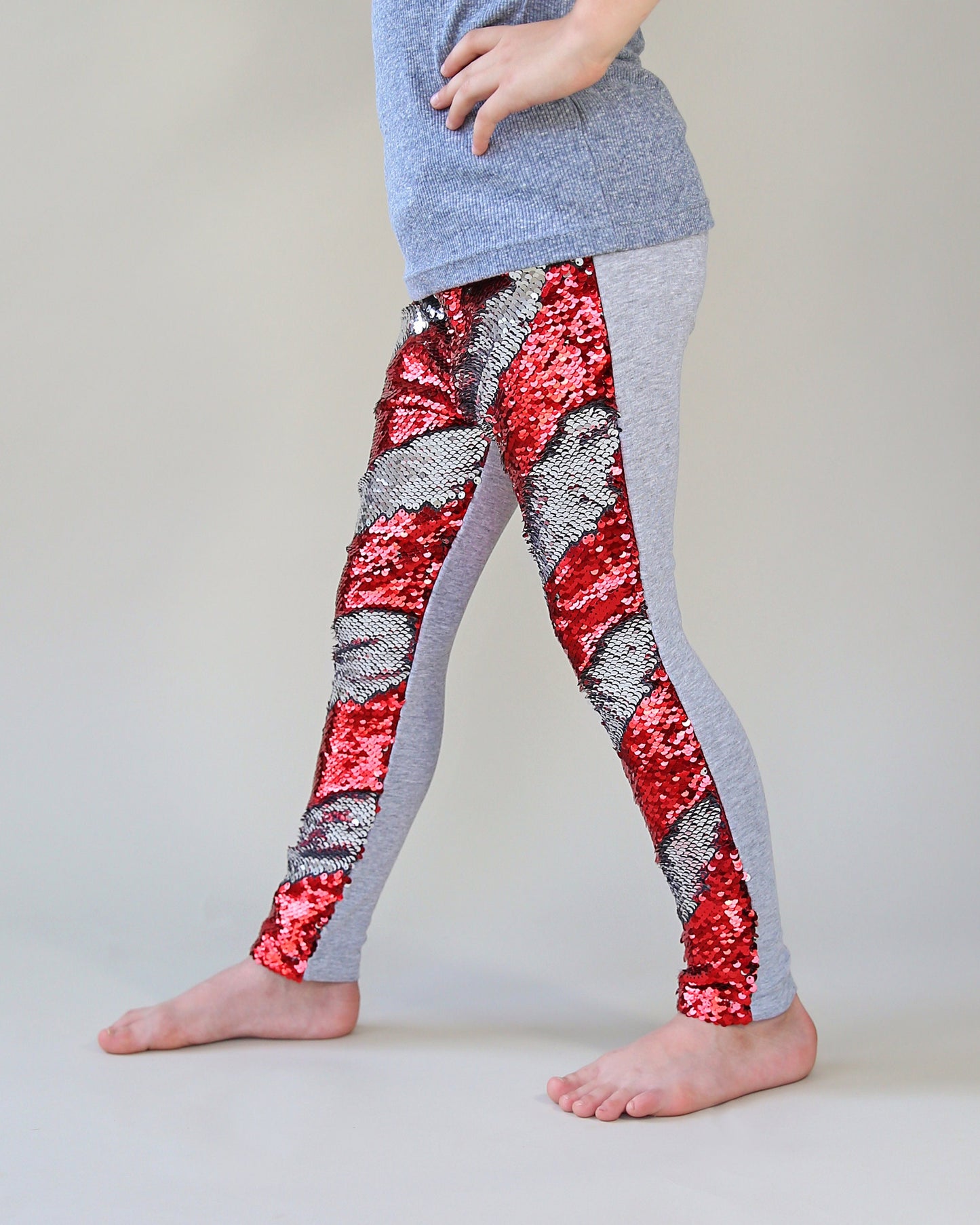 Flip Sequin Leggings in Red and Silver