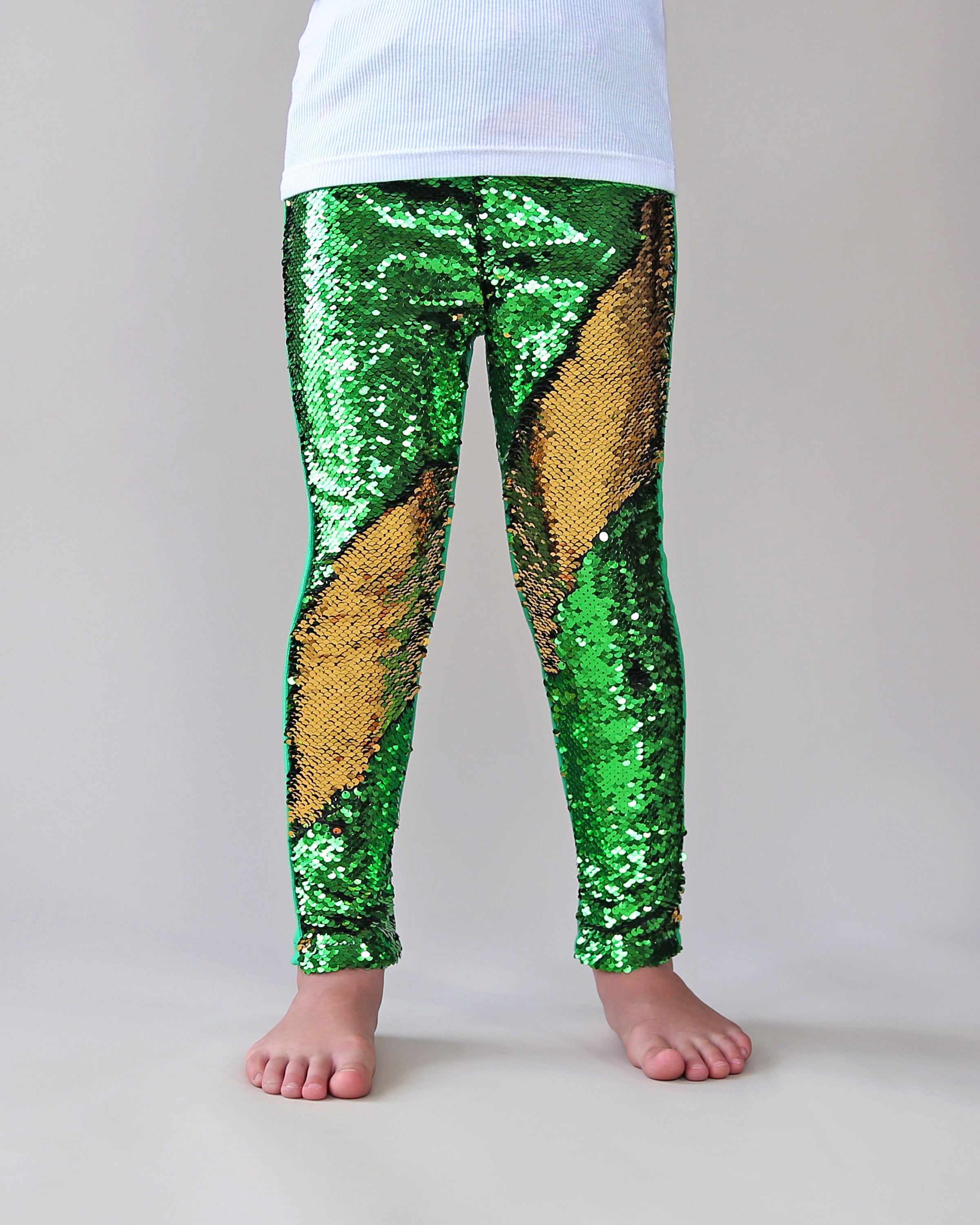 Flip Sequin Leggings in Green and Gold