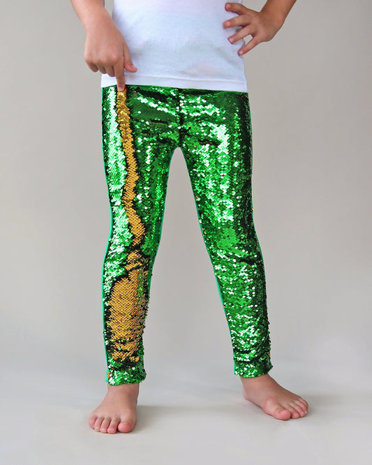 Flip Sequin Leggings in Green and Gold