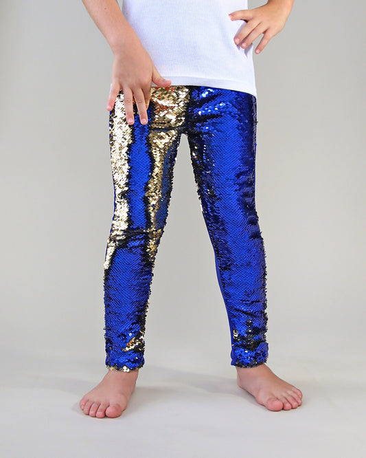 Flip Sequin Leggings in Blue and Gold