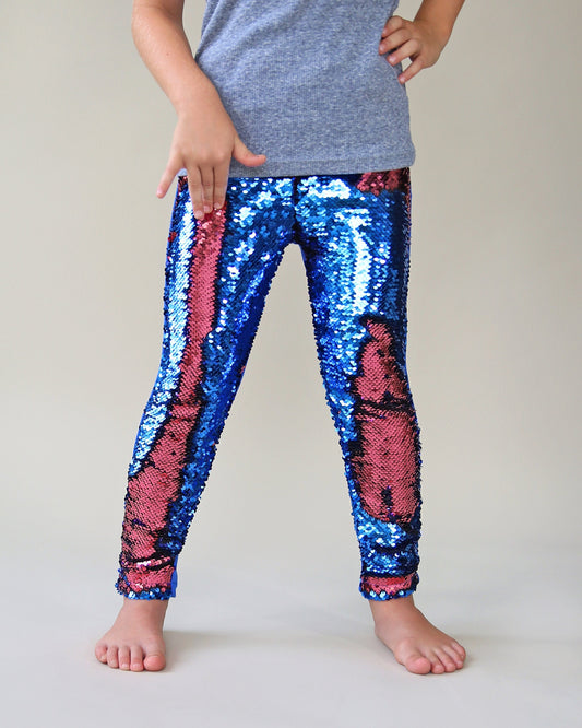 Flip Sequin Leggings in Watermelon and Blue