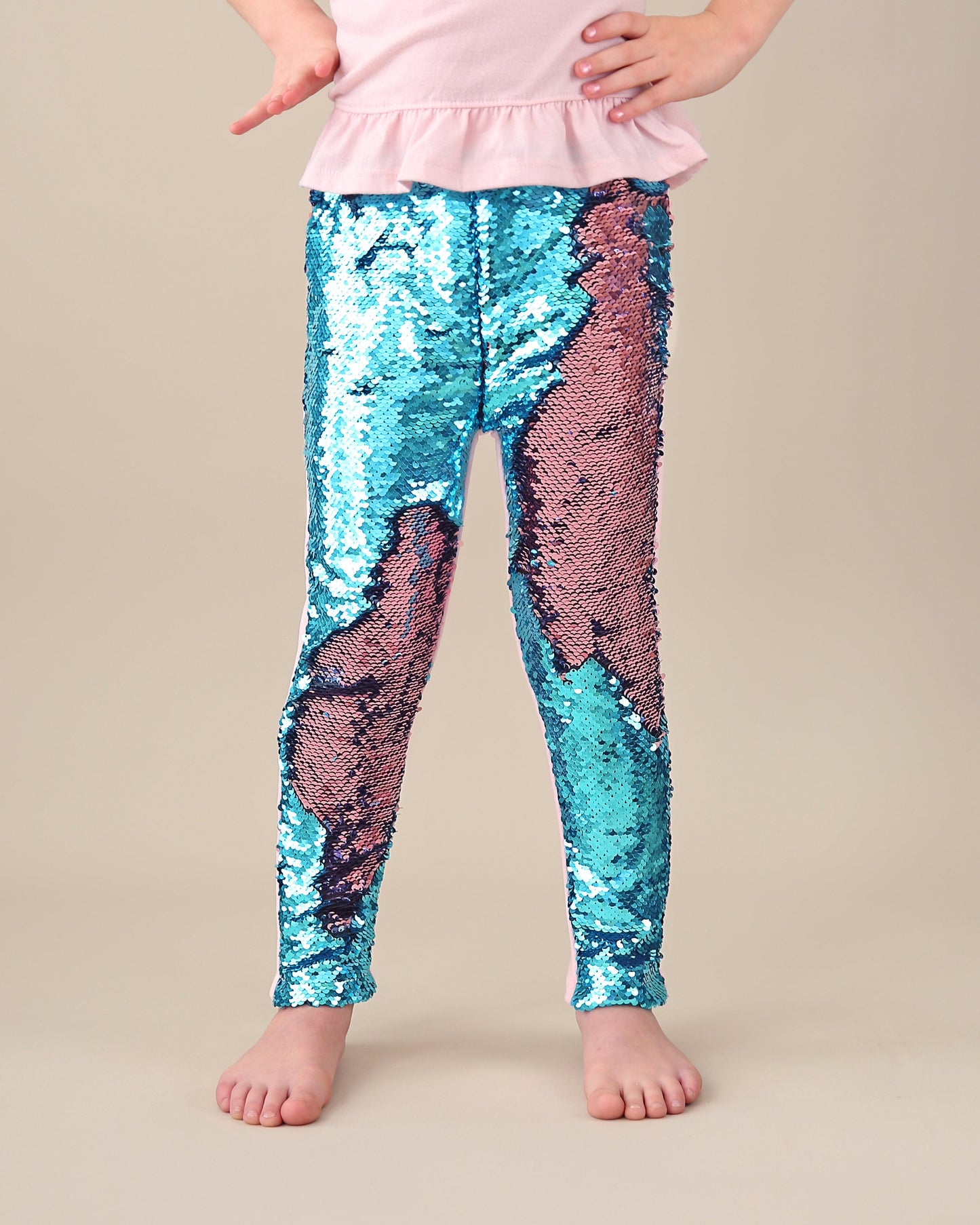 Flip Sequin Leggings in Aqua and Pink