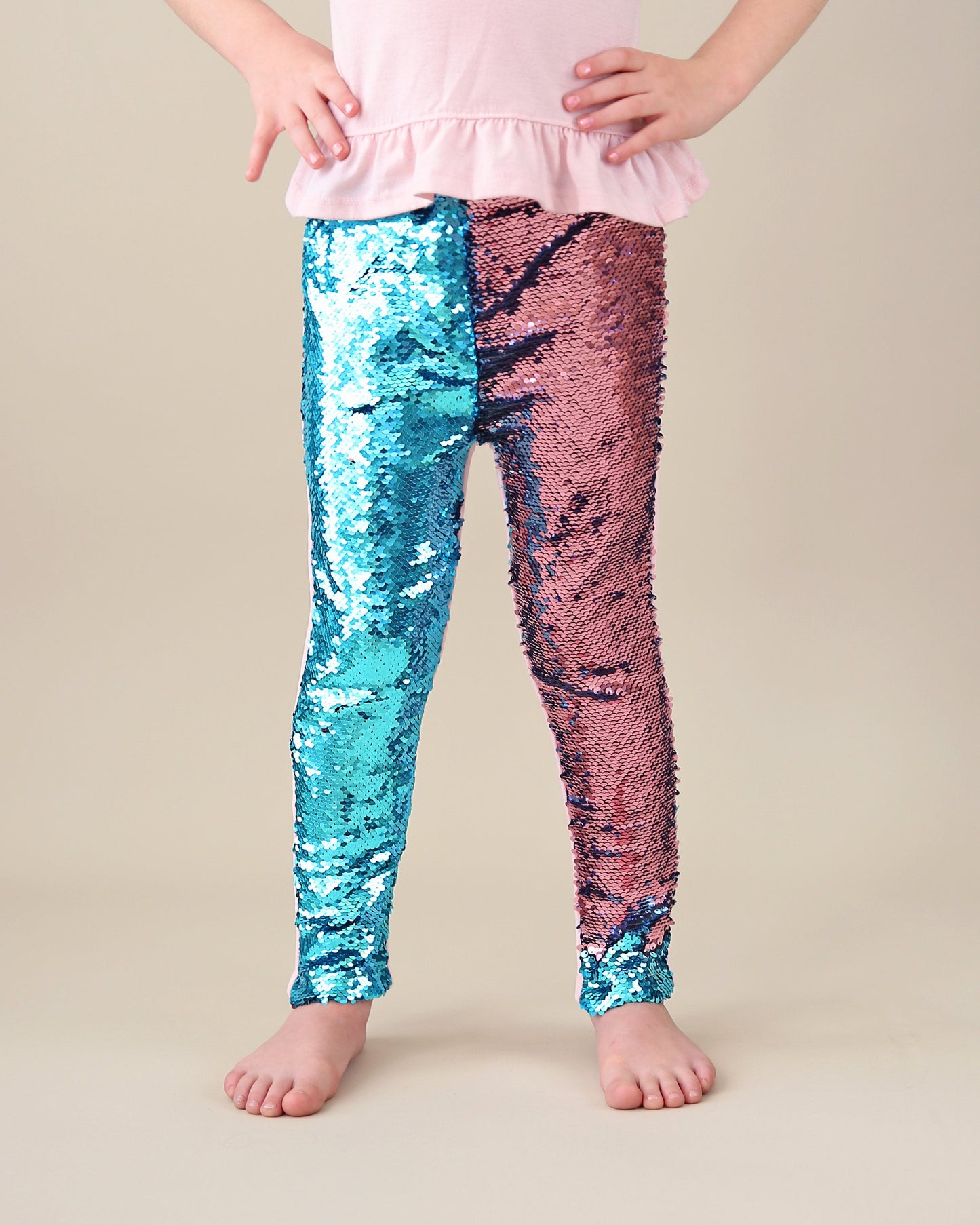 Flip Sequin Leggings in Aqua and Pink