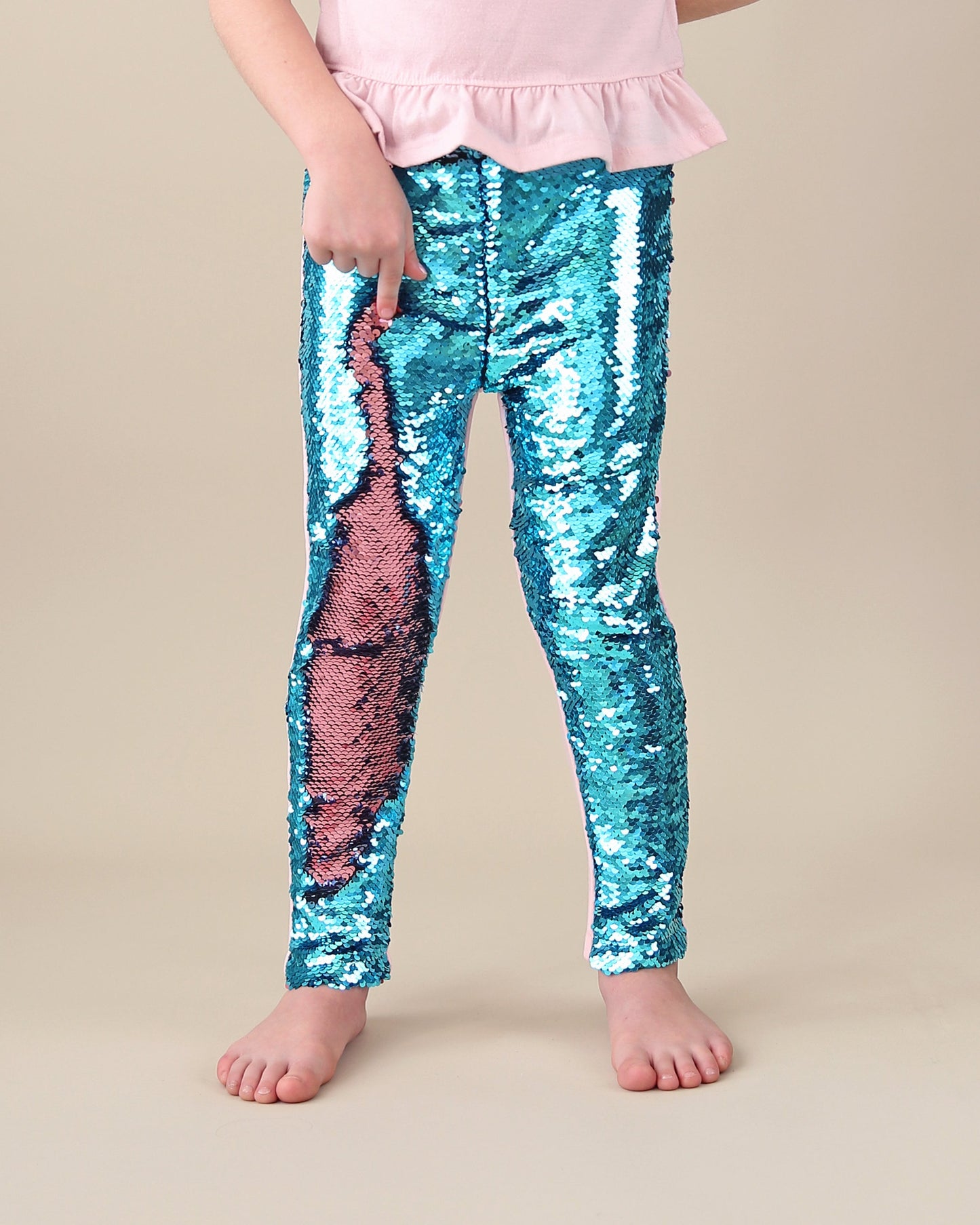 Flip Sequin Leggings in Aqua and Pink