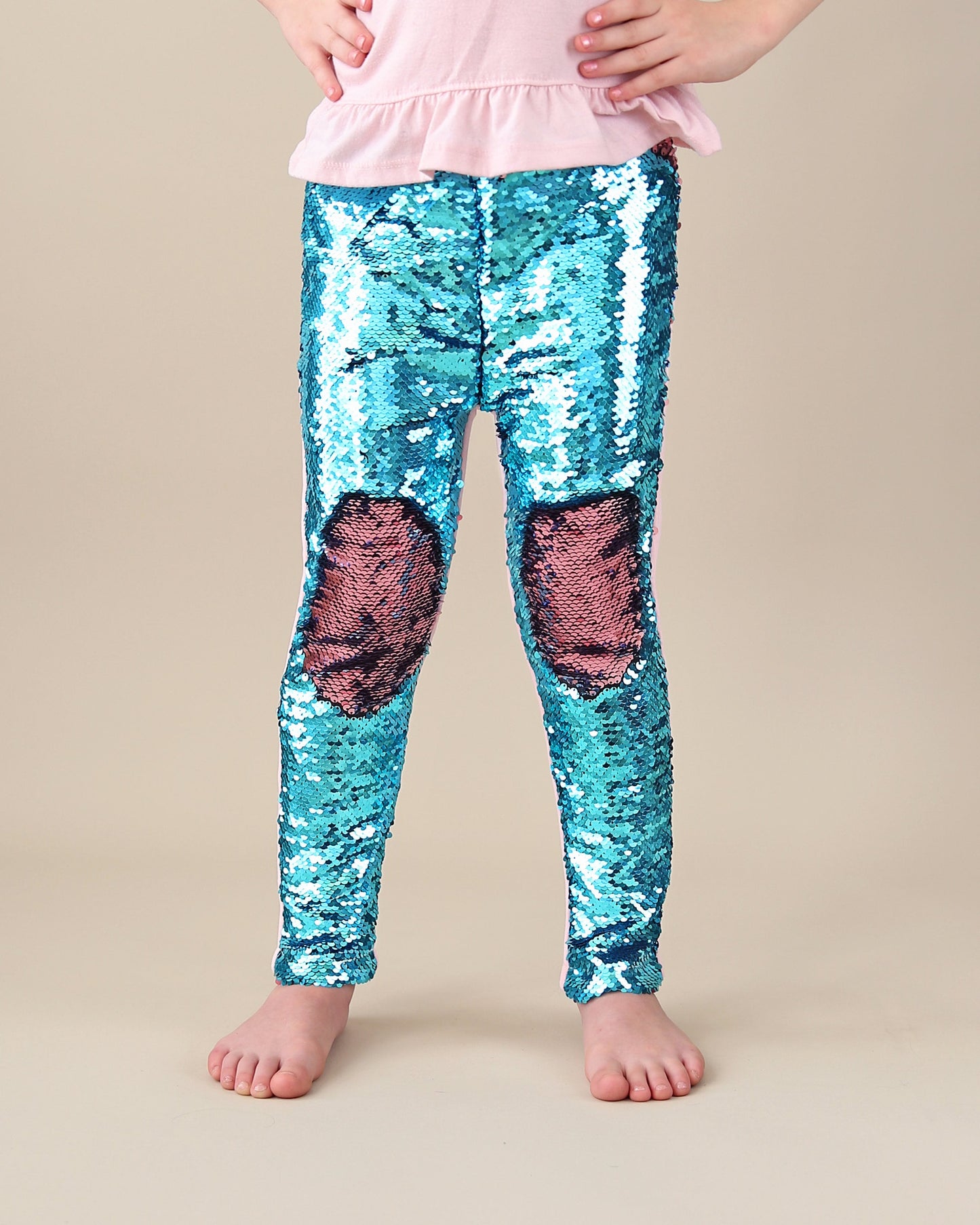 Flip Sequin Leggings in Aqua and Pink