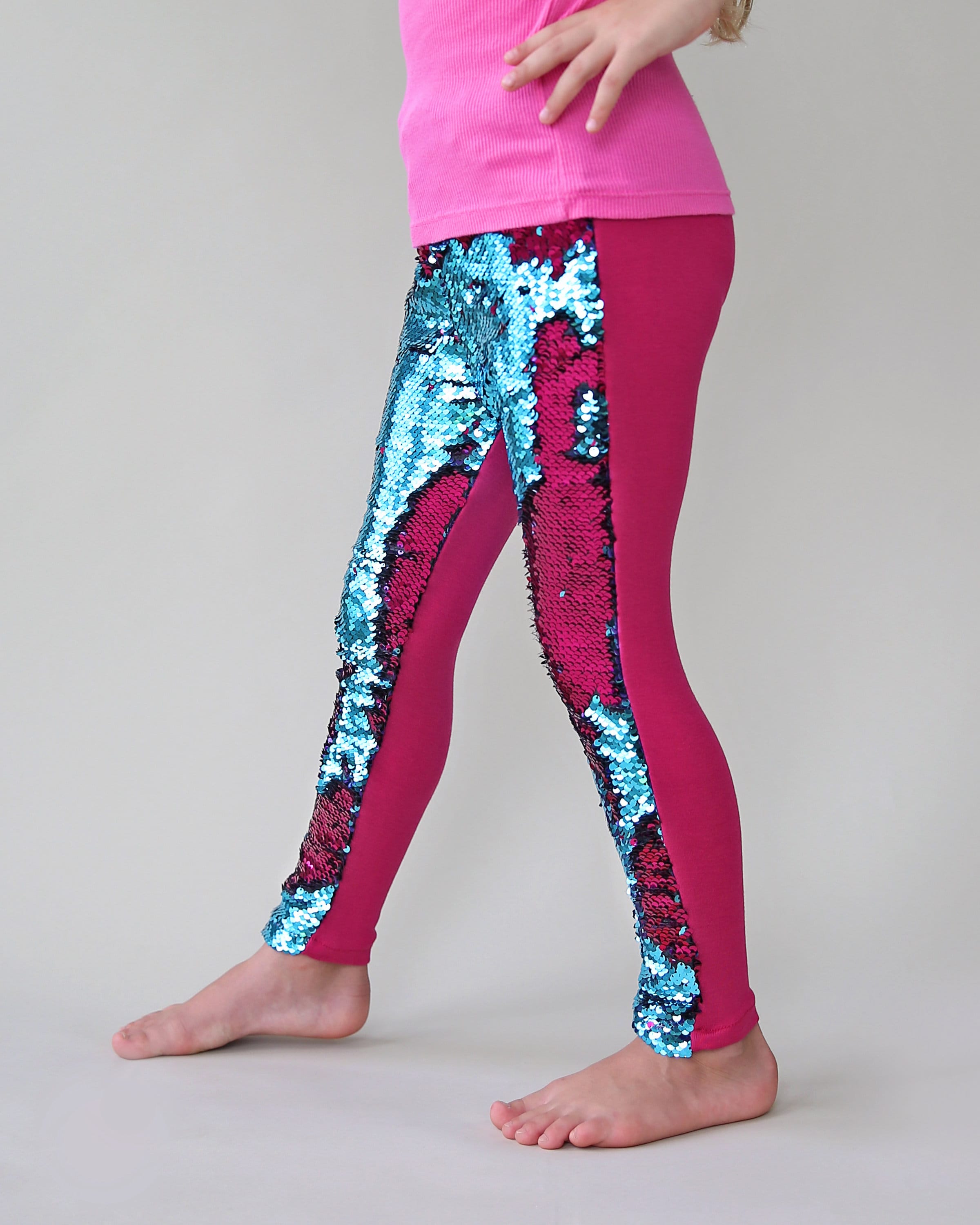 Flip Sequin Leggings in Hot Pink and Turquoise