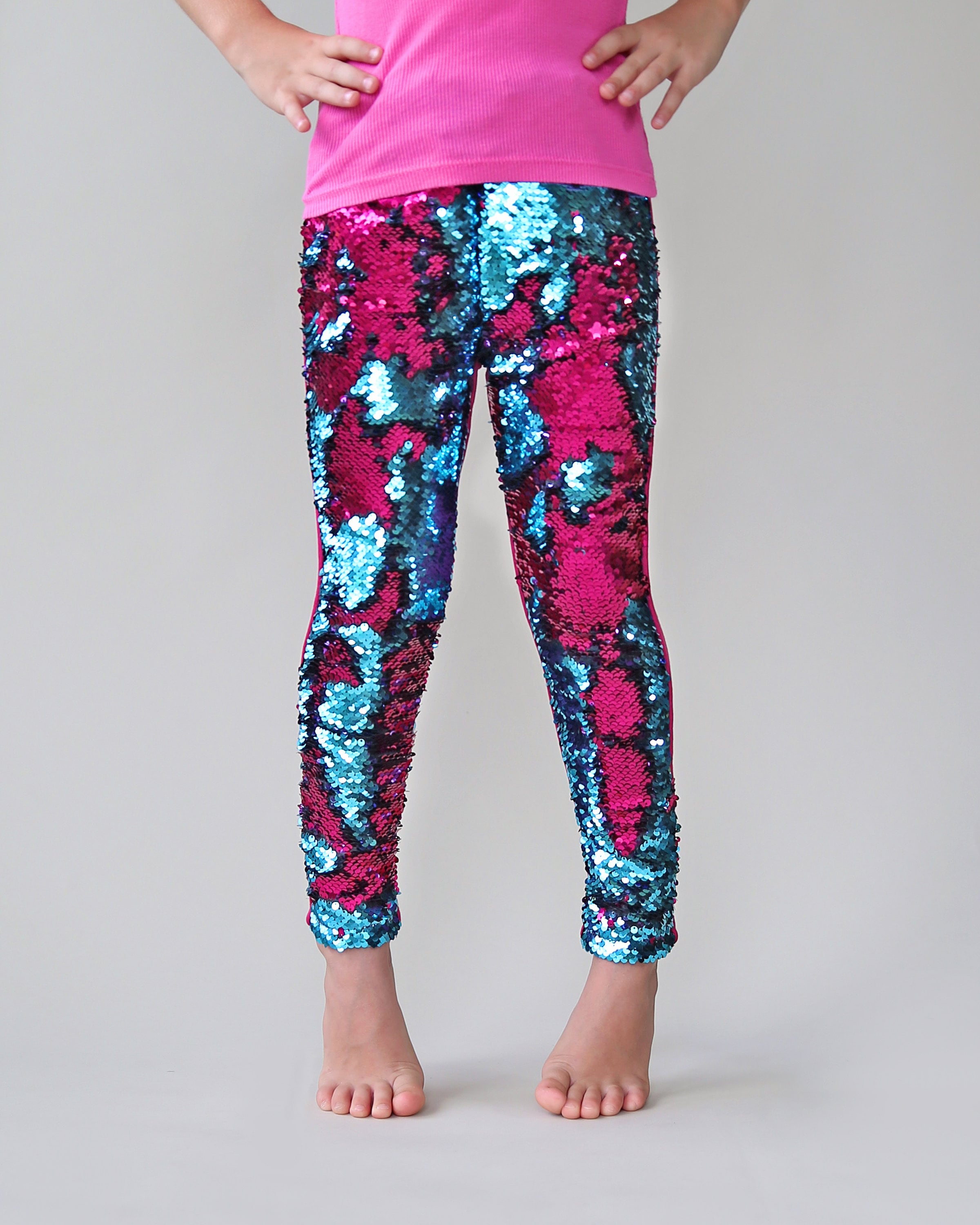Flip Sequin Leggings in Hot Pink and Turquoise