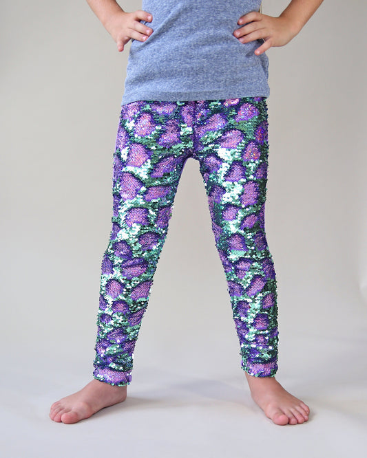 Flip Sequin Leggings in Lavender and Mint