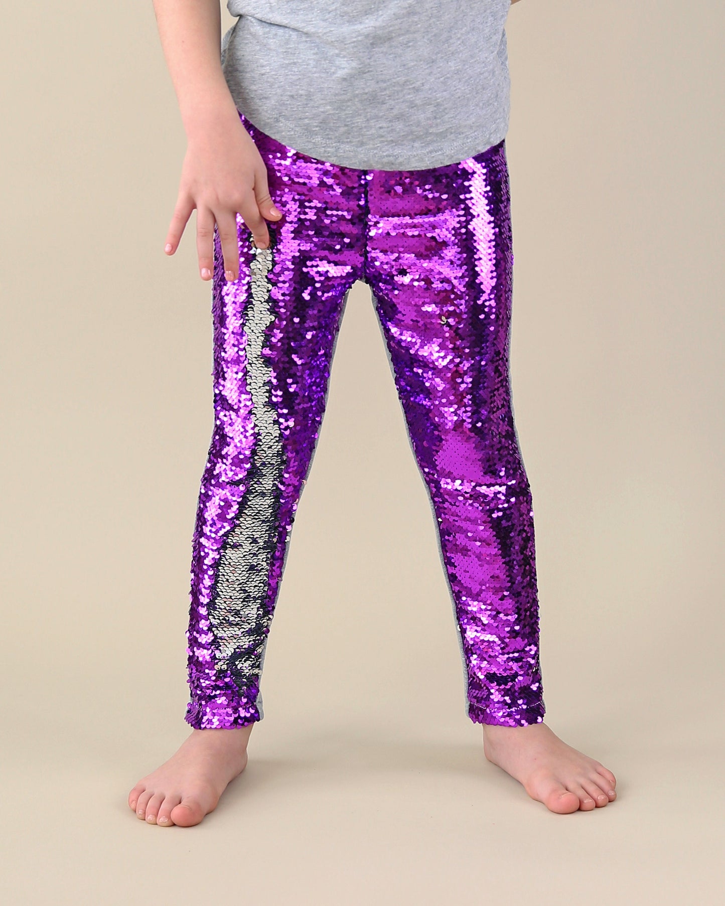 Flip Sequin Leggings in Purple and Silver