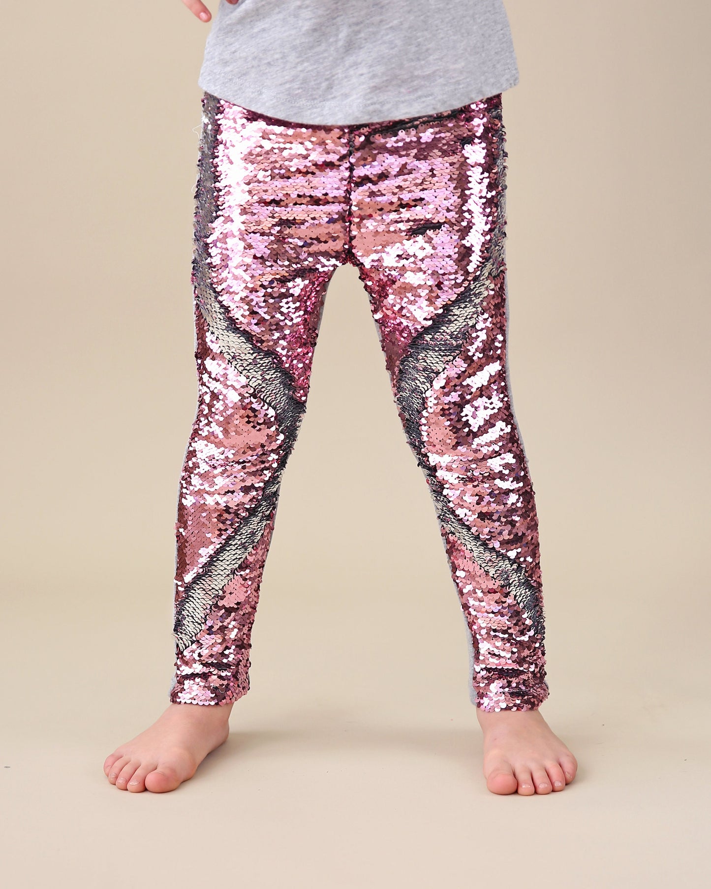 Flip Sequin Leggings in Pink and Silver