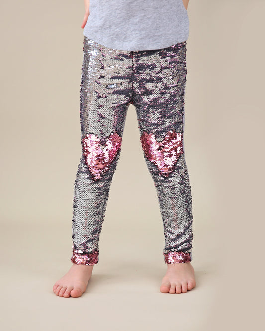 Flip Sequin Leggings in Pink and Silver