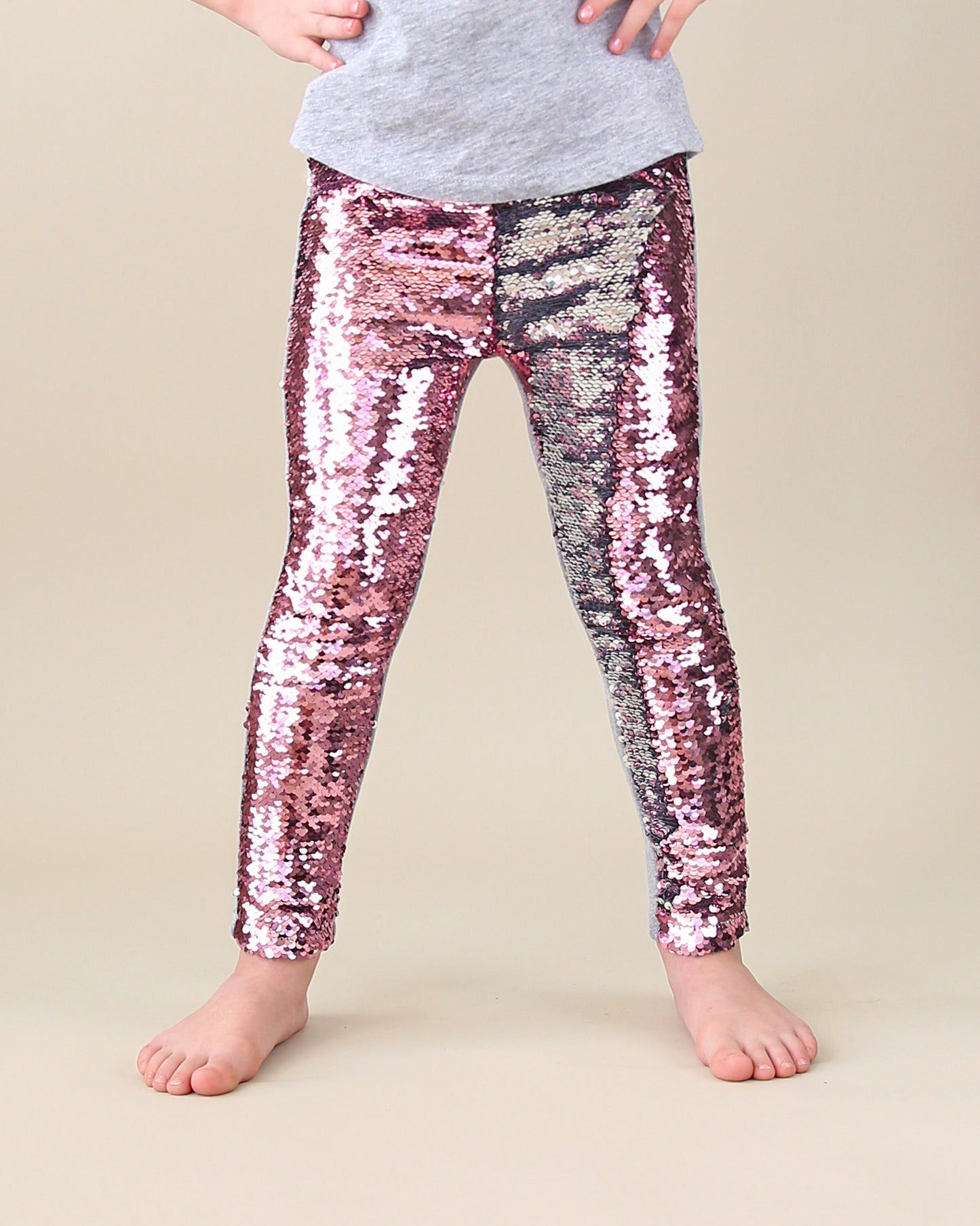 Flip Sequin Leggings in Pink and Silver