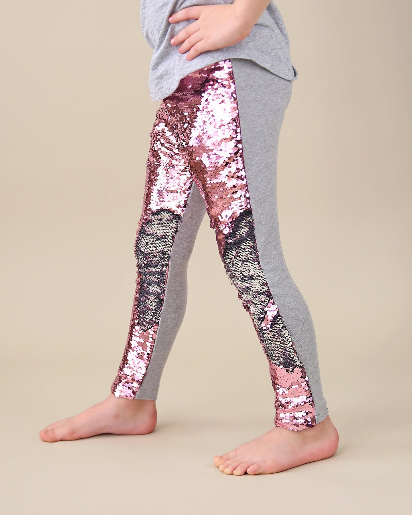 Flip Sequin Leggings in Pink and Silver