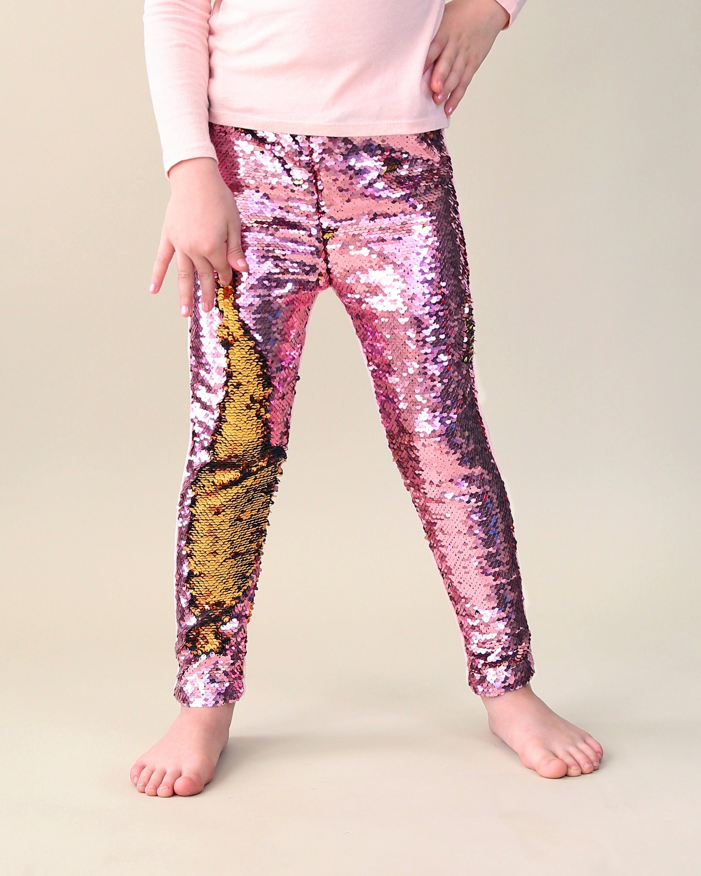 Flip Sequin Leggings in Pink and Gold