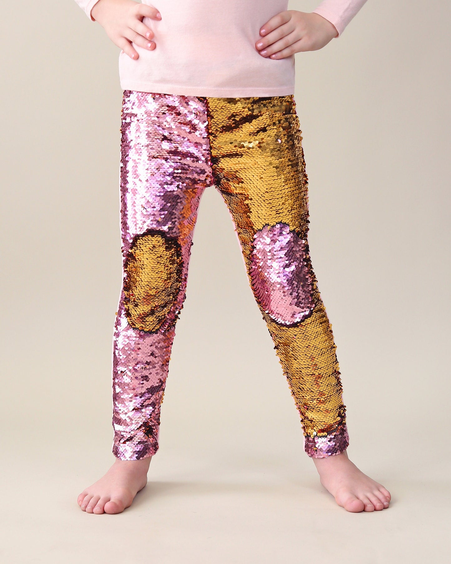 Flip Sequin Leggings in Pink and Gold