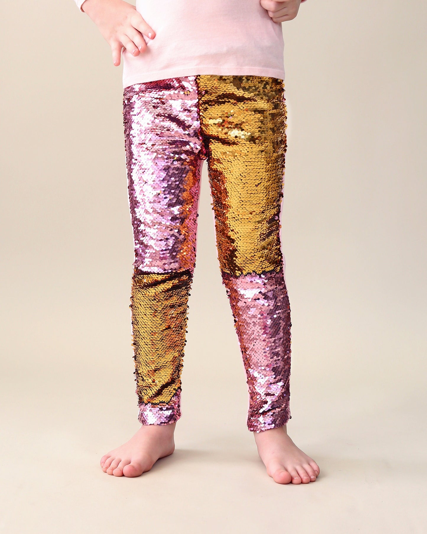 Flip Sequin Leggings in Pink and Gold