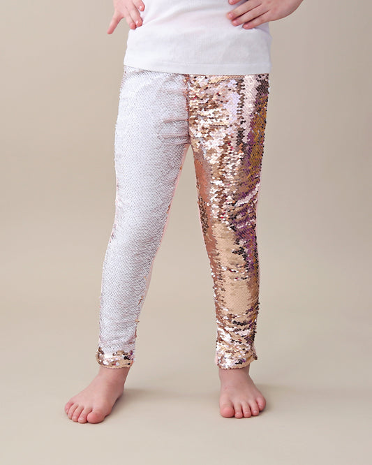 Flip Sequin Leggings in Rose Gold and White