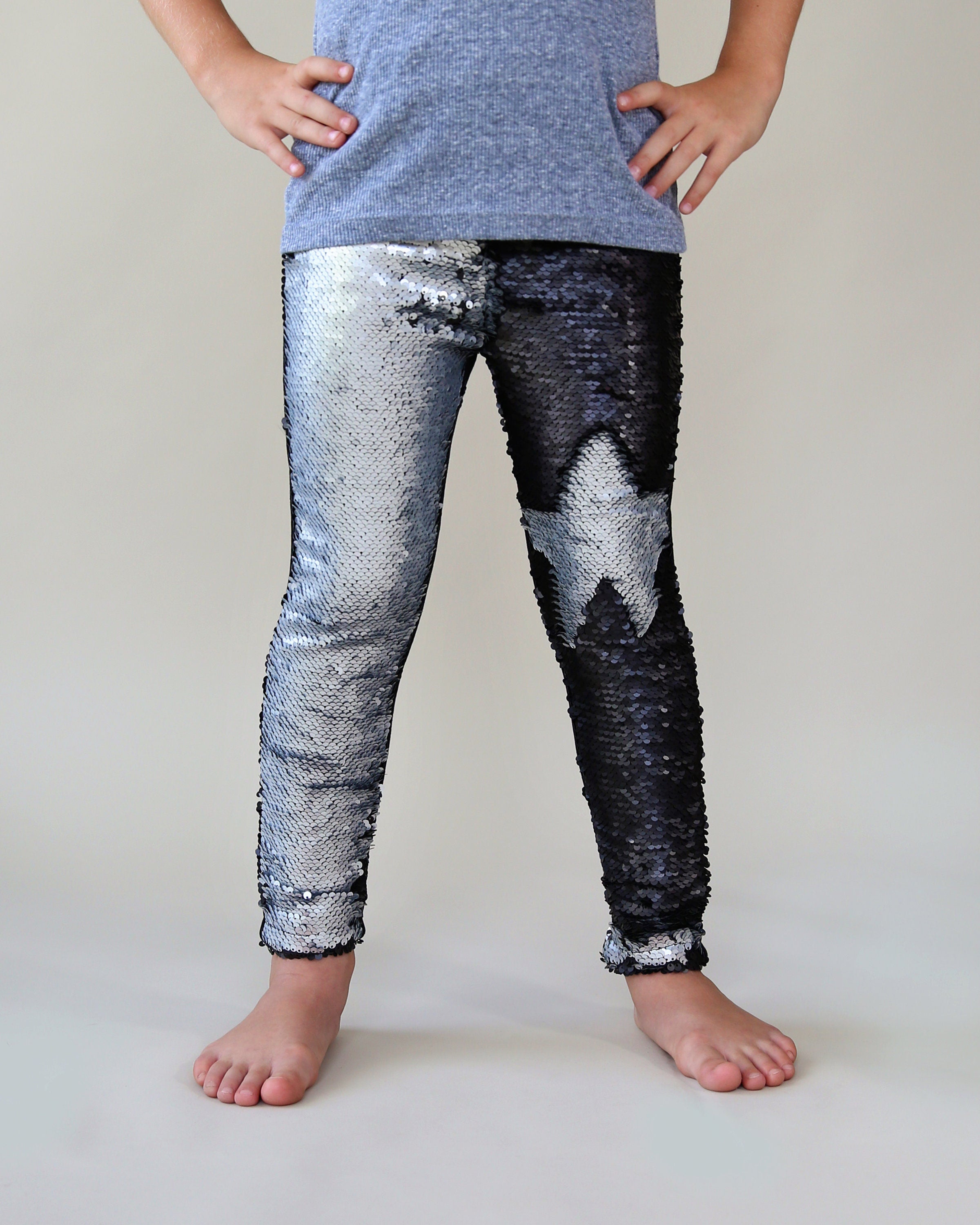 Flip Sequin Leggings in Black and Silver