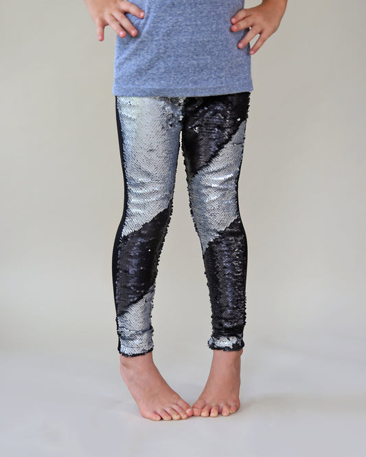 Flip Sequin Leggings in Black and Silver