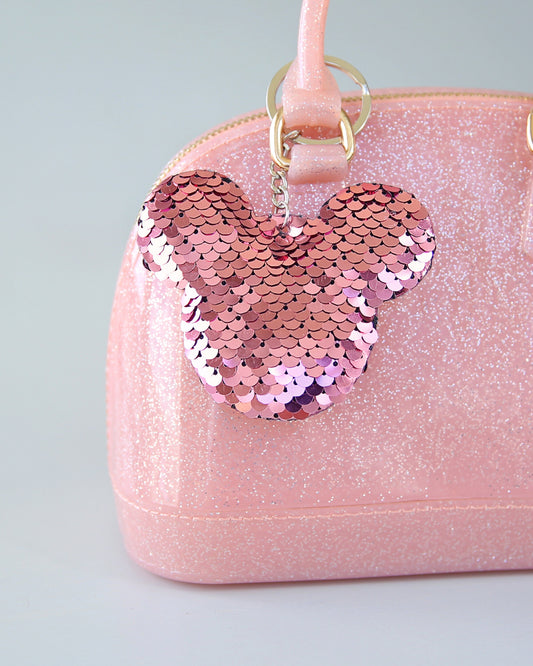 Pink Mouse Ears Keychain - Sequin Keychain -  Pink Sequin Keychain - Mickey Keychain