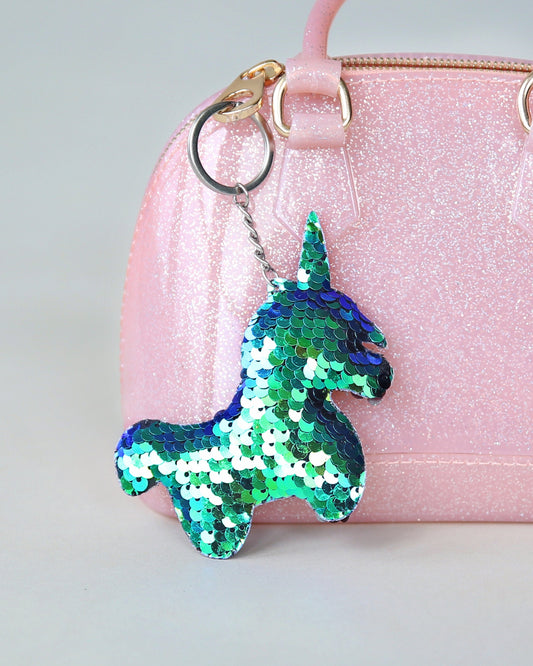 Green Unicorn Keychain - Sequin Keychain - Mermaid Green Sequin Keychain - Unicorn Keychain