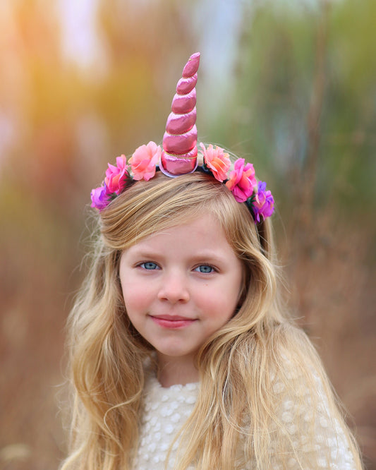 Pink Unicorn Flower Headband - Pink Unicorn Headband - Unicorn Horn Floral Headband