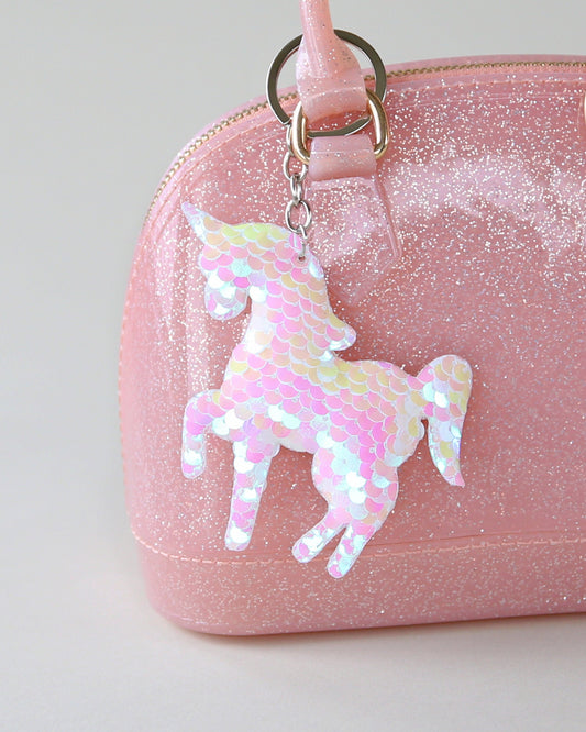 White Unicorn Keychain - Sequin Keychain -  White Sequin Keychain - Unicorn Keychain