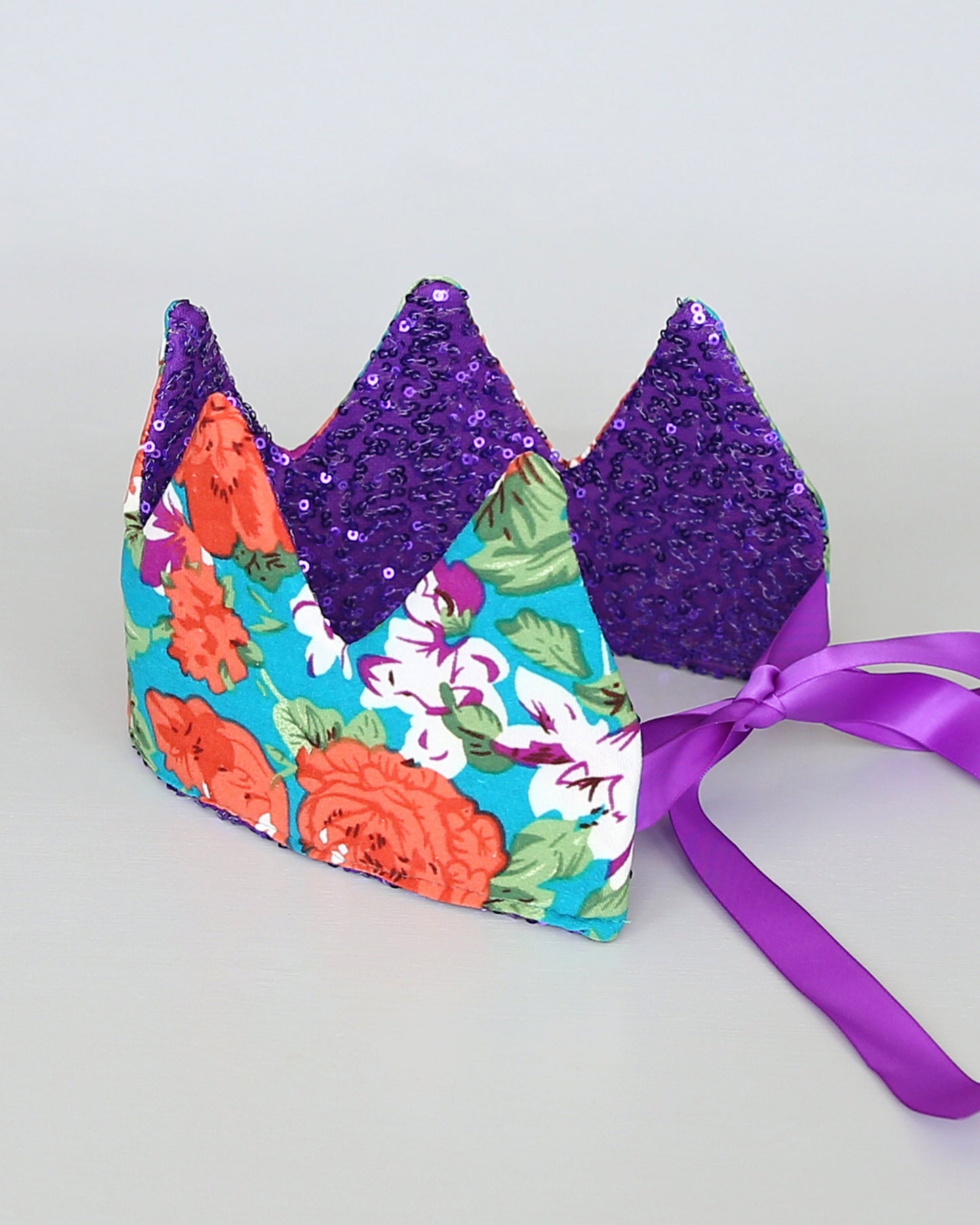 Purple Dress Up Crown - Sequin Crown - Birthday Crown - Purple Floral Crown REVERSE to Purple Sequins - Fits all