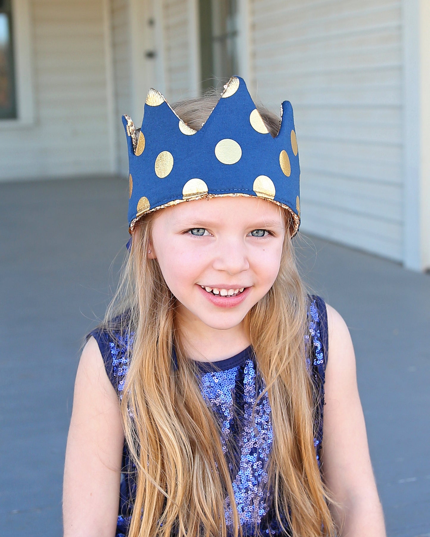 Navy Dress Up Crown - Sequin Crown - Birthday Crown - Navy and Gold Dots Sequin Crown - Navy and Gold Crown - Fits all