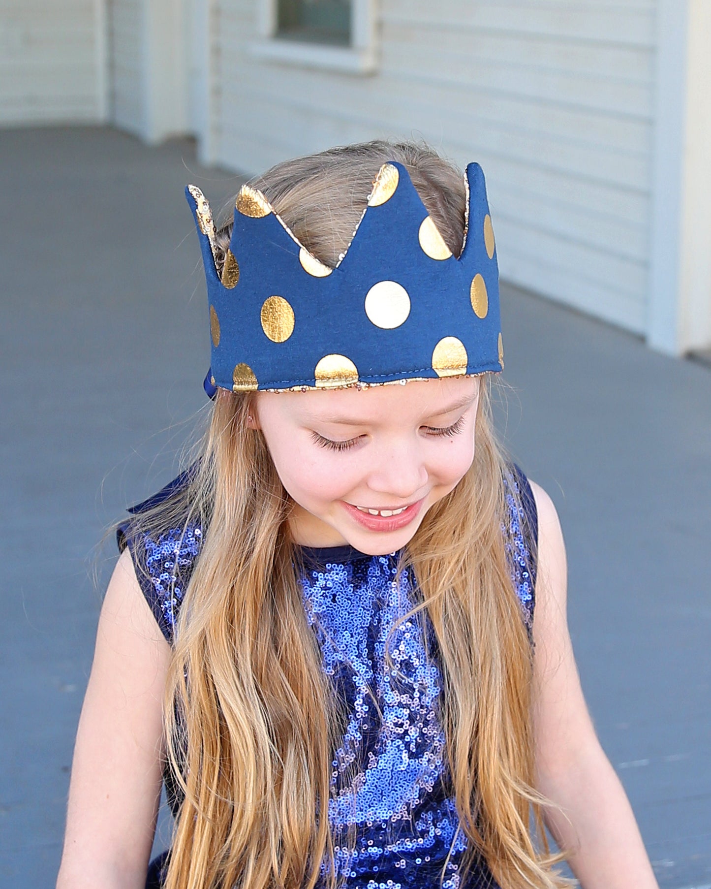 Navy Dress Up Crown - Sequin Crown - Birthday Crown - Navy and Gold Dots Sequin Crown - Navy and Gold Crown - Fits all