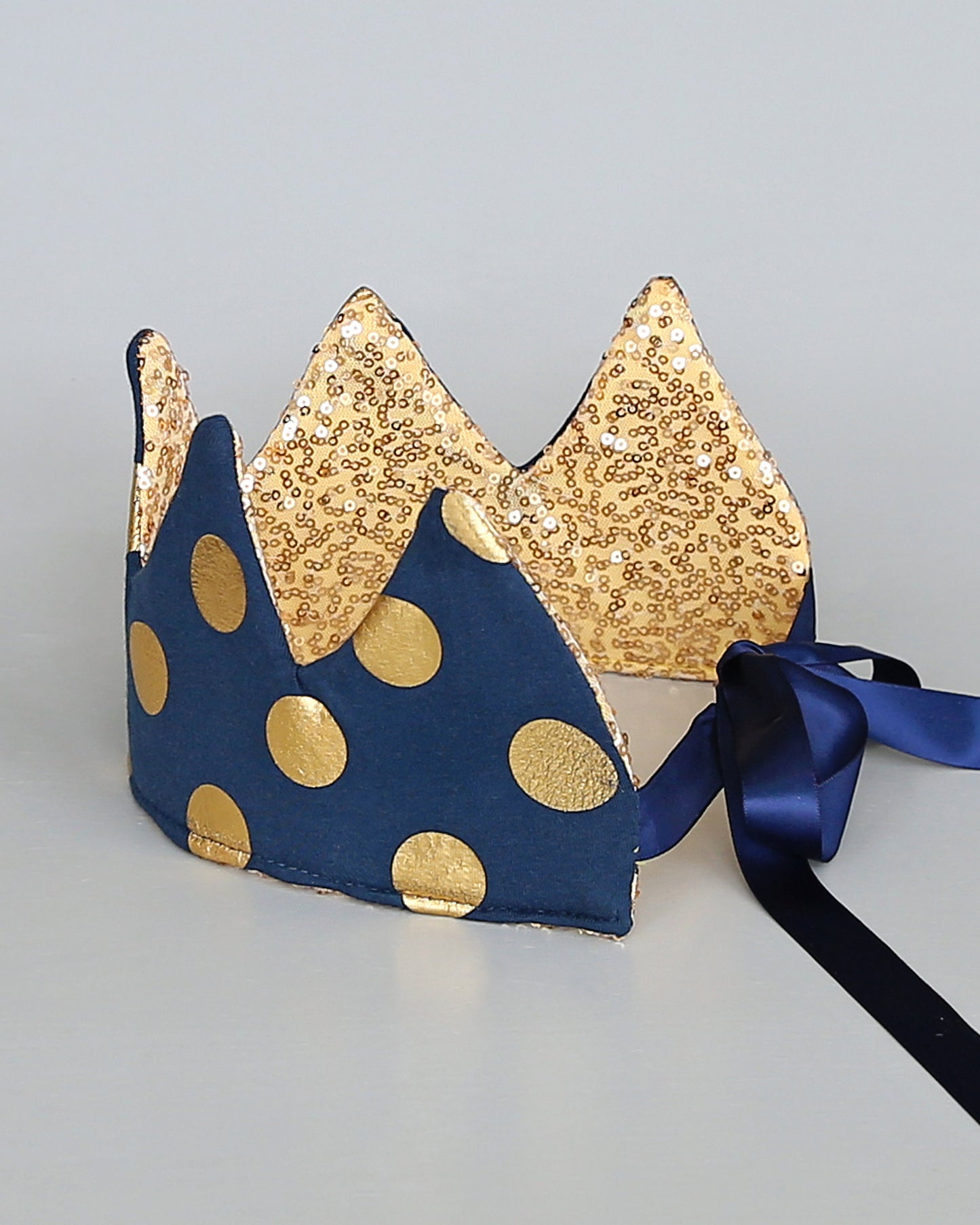 Navy Dress Up Crown - Sequin Crown - Birthday Crown - Navy and Gold Dots Sequin Crown - Navy and Gold Crown - Fits all