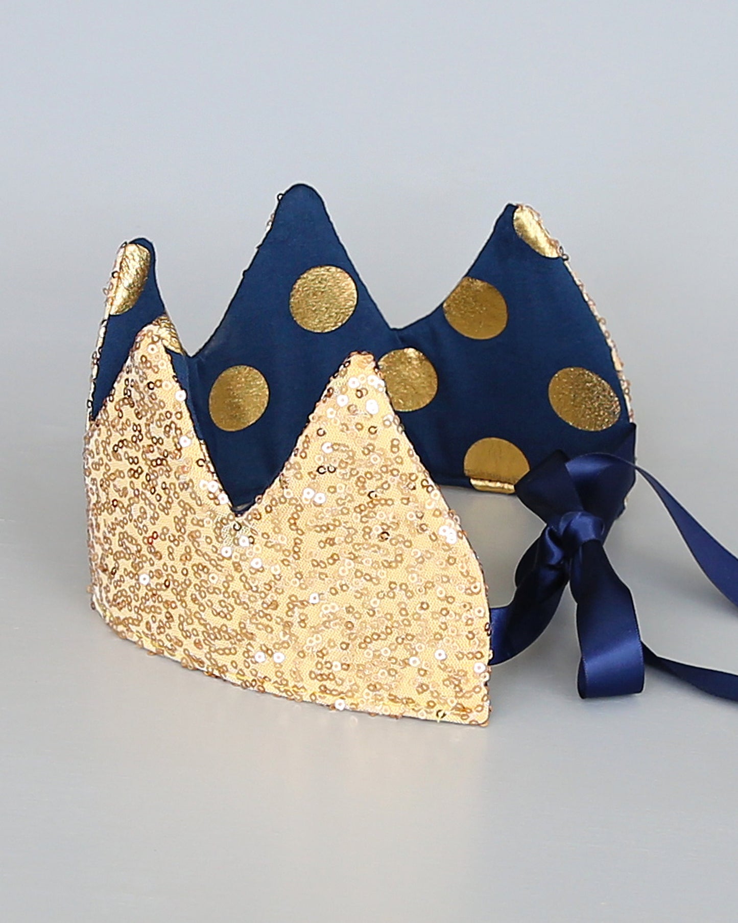 Navy Dress Up Crown - Sequin Crown - Birthday Crown - Navy and Gold Dots Sequin Crown - Navy and Gold Crown - Fits all