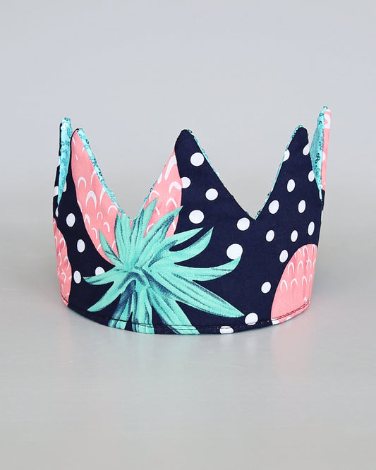 Navy Pineapple Dress Up Crown - Sequin Crown - Birthday Crown - Navy Pink Pineapples Reverse Aqua Sequins - Fits all