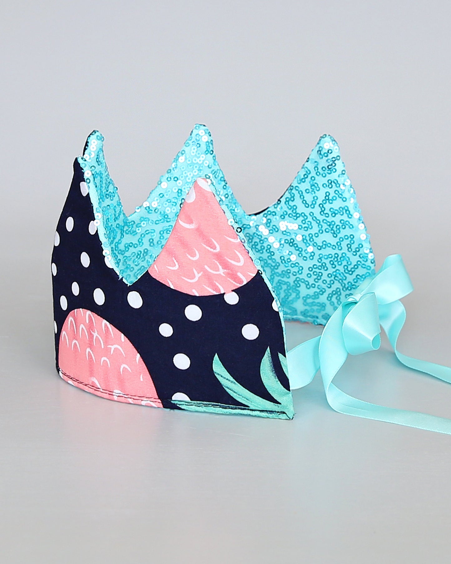 Navy Pineapple Dress Up Crown - Sequin Crown - Birthday Crown - Navy Pink Pineapples Reverse Aqua Sequins - Fits all