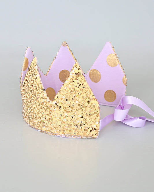 Lavender Dress Up Crown - Sequin Crown - Birthday Crown - Lilac and Gold Dots Sequin Crown - Purple and Gold Crown - Fits all