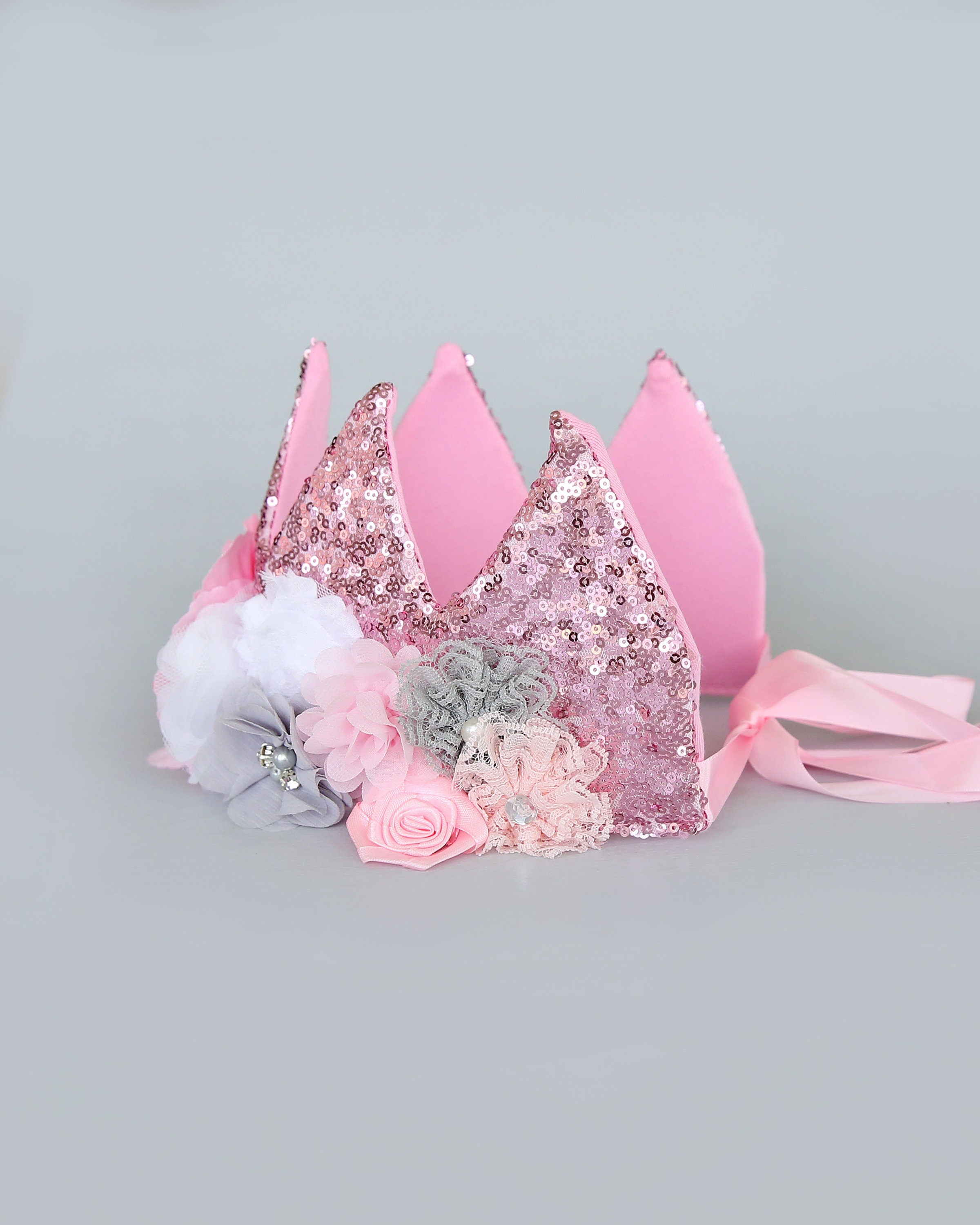 Flower Rainbow Dress Up Crown - Birthday Crown - Flower Birthday Crown - Pink Sequin Flower Crown - Fits all - Flower Crown