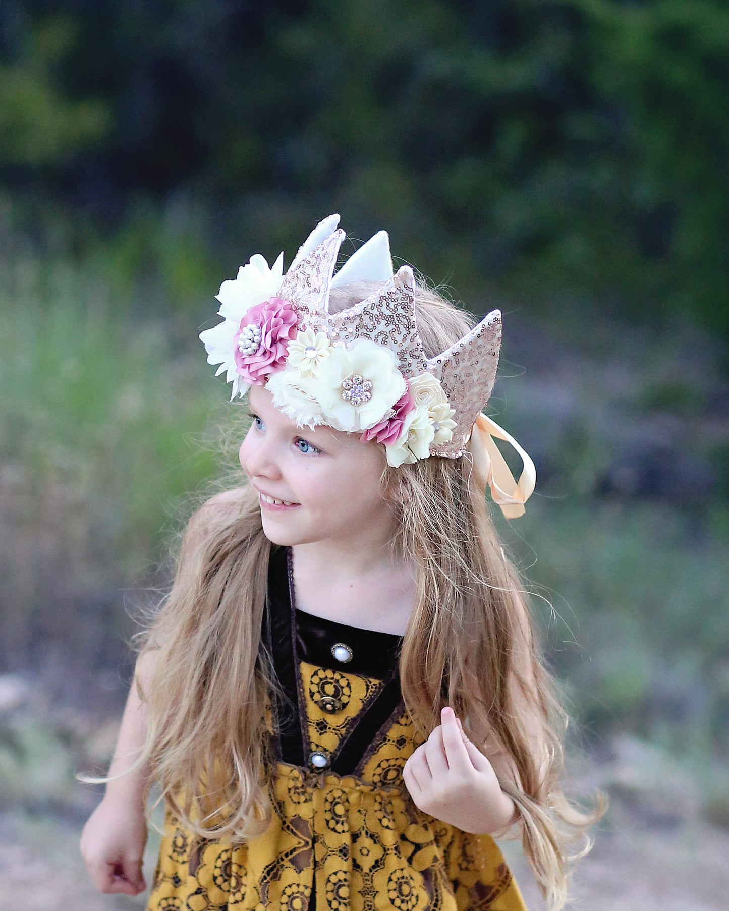 Flower Rainbow Dress Up Crown - Birthday Crown - Flower Birthday Crown - Pink and Gold Sequin Flower Crown - Fits all - Flower Crown