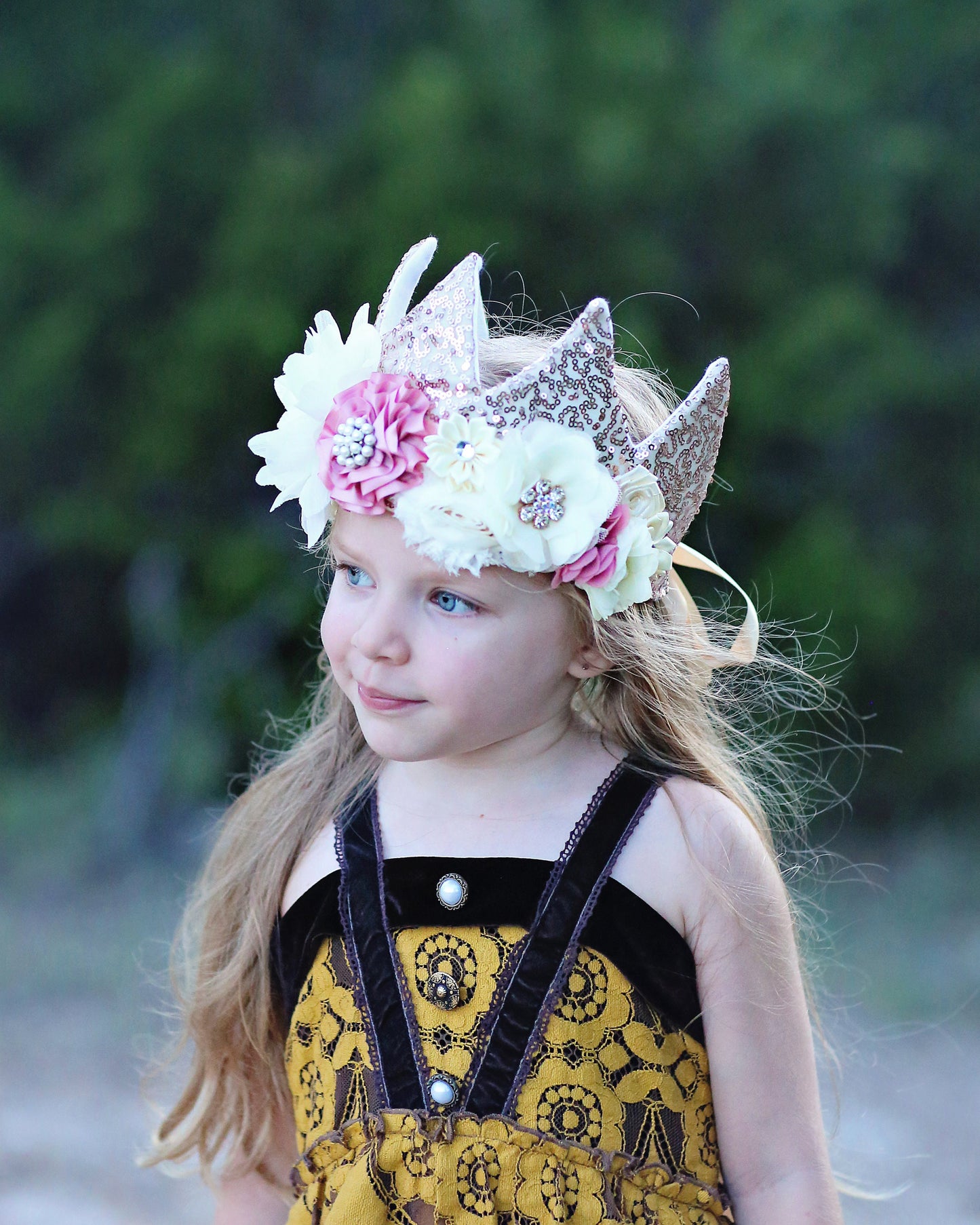 Flower Rainbow Dress Up Crown - Birthday Crown - Flower Birthday Crown - Pink and Gold Sequin Flower Crown - Fits all - Flower Crown