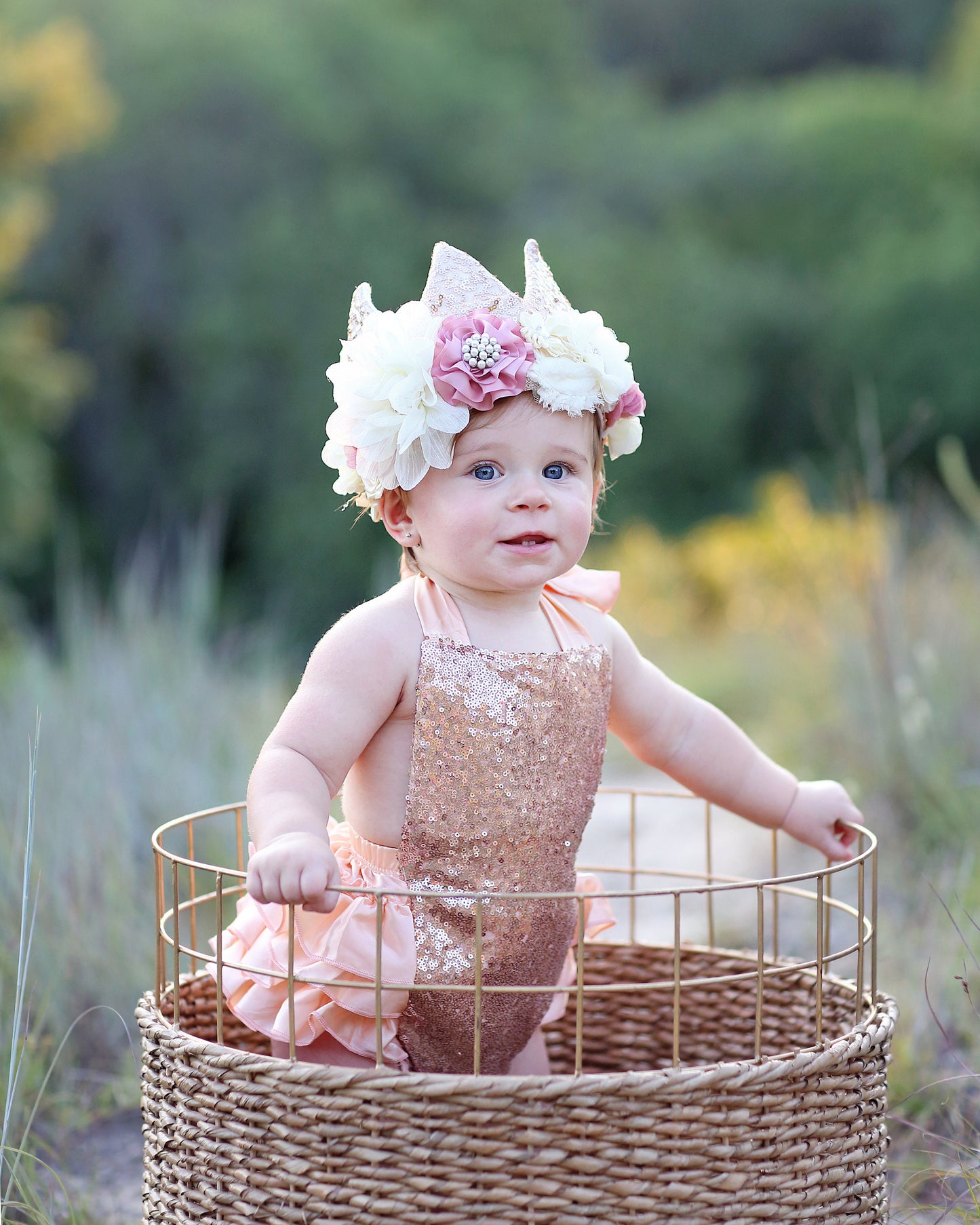 Flower Rainbow Dress Up Crown - Birthday Crown - Flower Birthday Crown - Pink and Gold Sequin Flower Crown - Fits all - Flower Crown