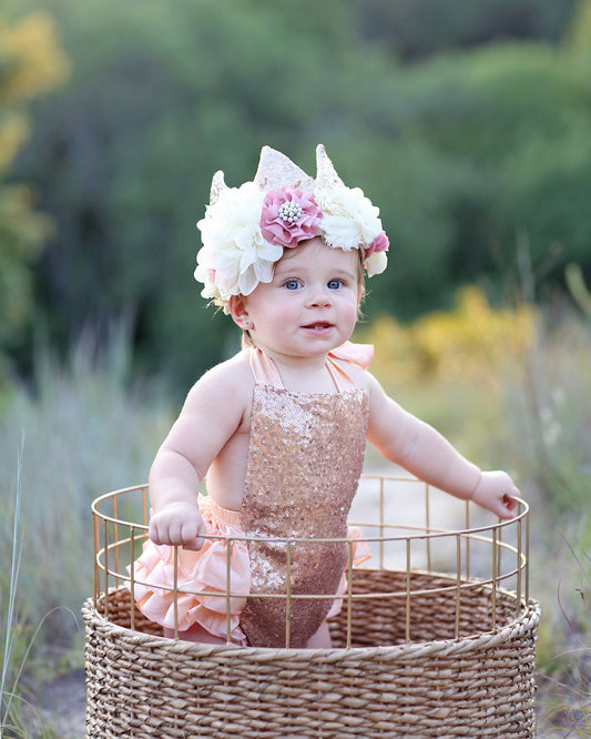 Flower Rainbow Dress Up Crown - Birthday Crown - Flower Birthday Crown - Pink and Gold Sequin Flower Crown - Fits all - Flower Crown