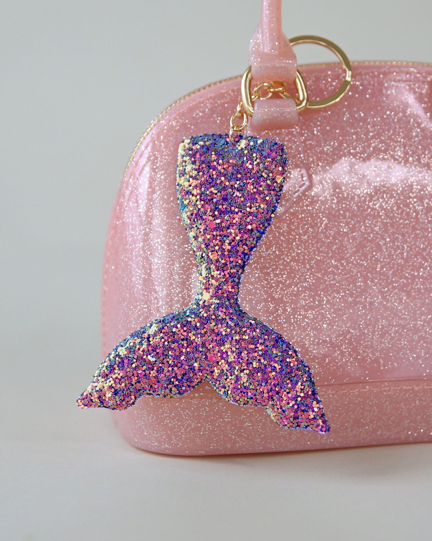 Purple Shimmer Mermaid Tail Keychain - Glitter Keychain -  Purple Glitter Keychain - Mermaid Keychain