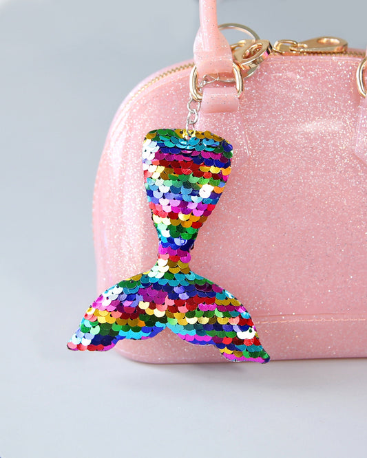 Rainbow Sequin Mermaid Tail Keychain - Glitter Keychain -  Rainbow Sequin Keychain - Mermaid Keychain