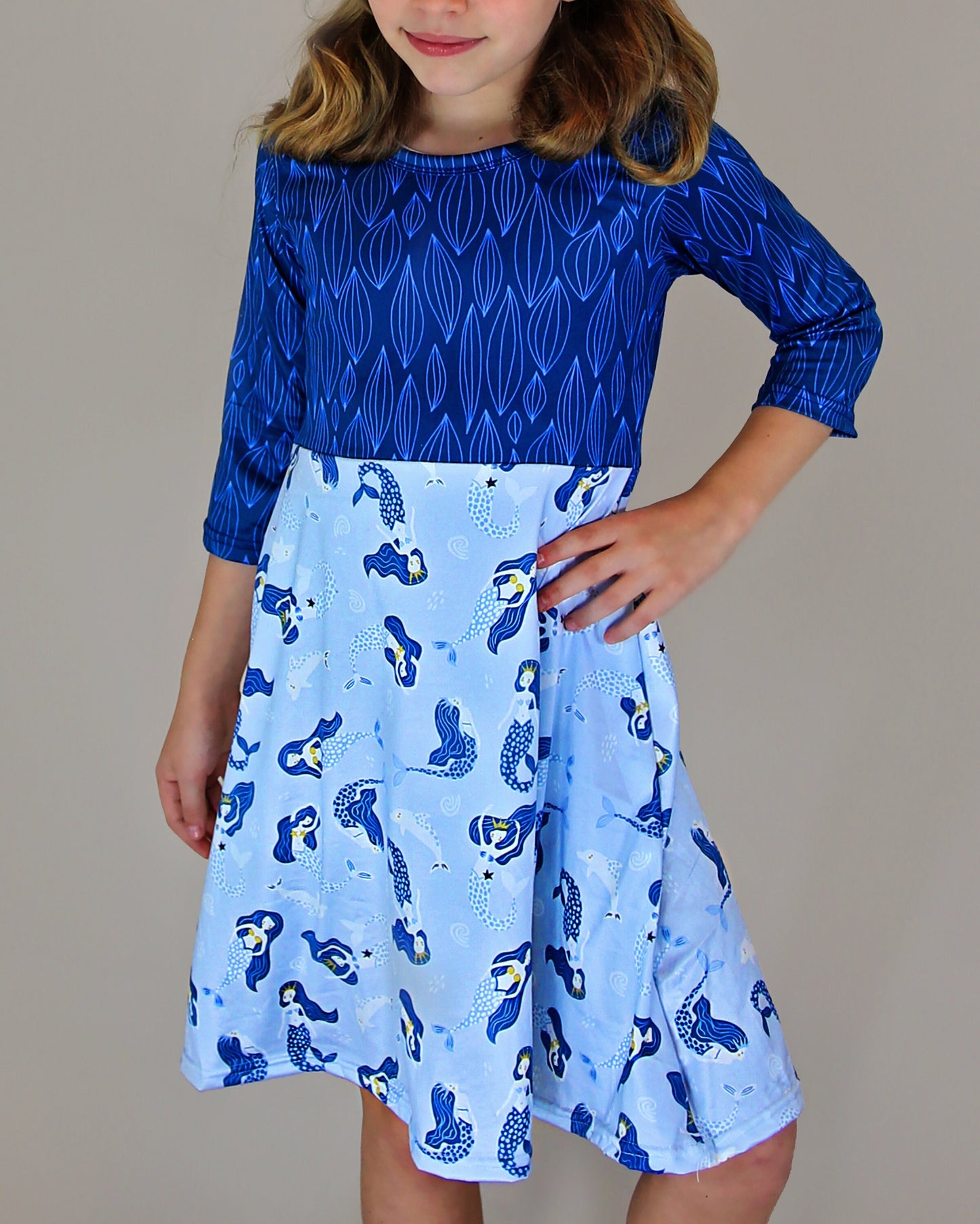 A-Line Dress - Girls Dress - Twirly Dress - Birthday Dress - Party Dress - Blue Mermaid Dress