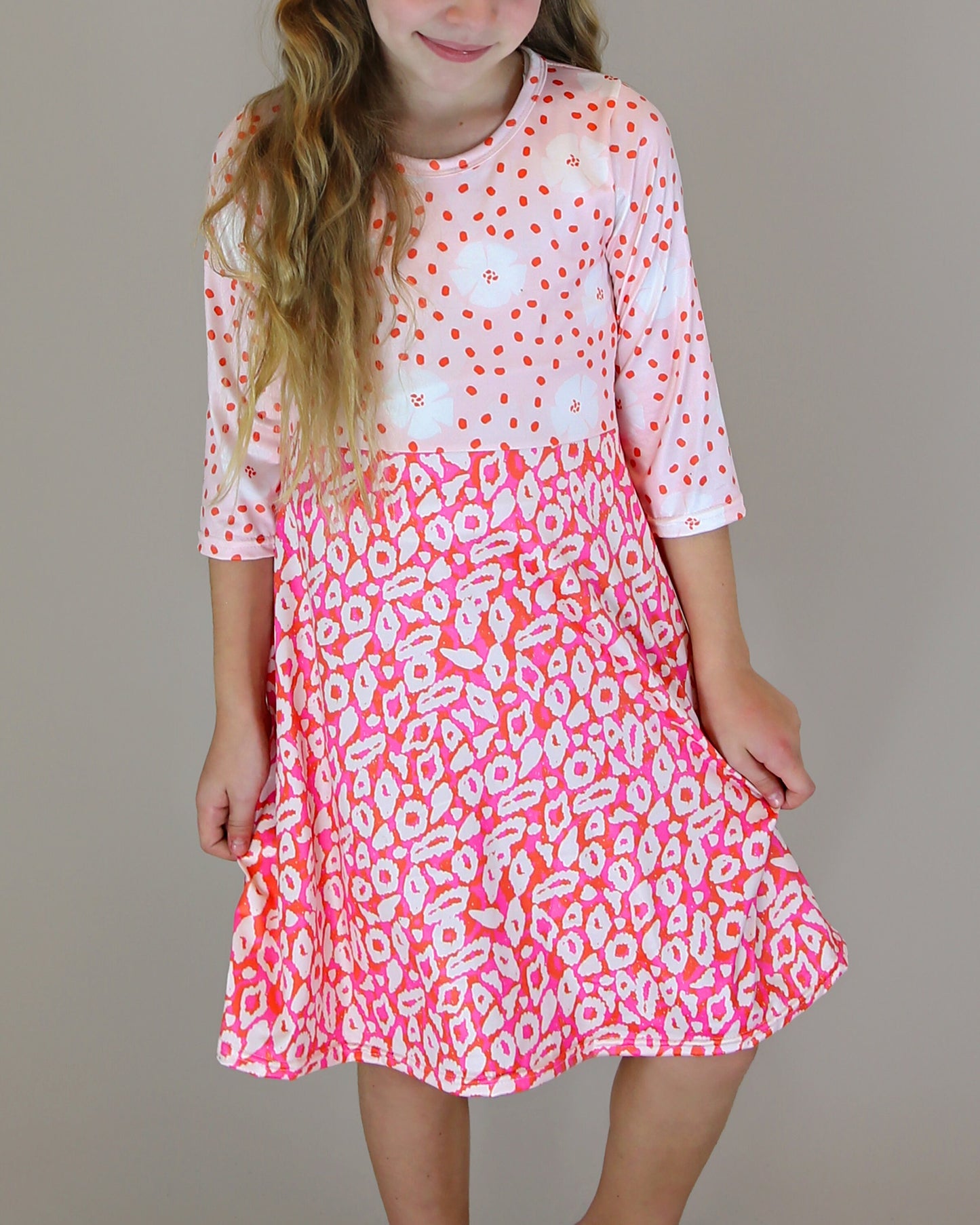 A-Line Dress - Girls Dress - Twirly Dress - Birthday Dress - Party Dress - Pink and Coral Animal Print Floral Dress