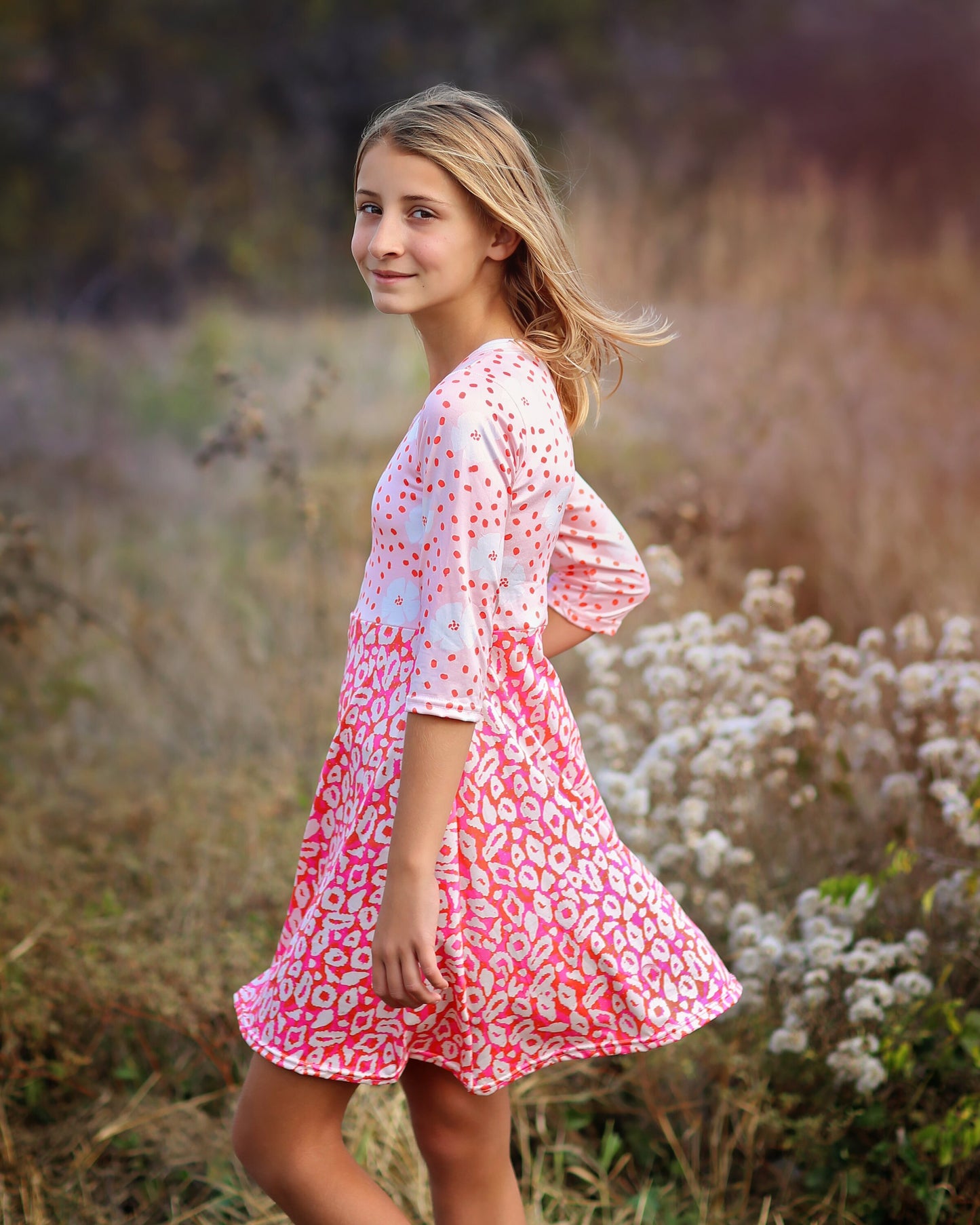 A-Line Dress - Girls Dress - Twirly Dress - Birthday Dress - Party Dress - Pink and Coral Animal Print Floral Dress