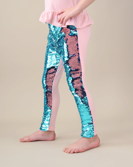 Flip Sequin Leggings in Aqua and Pink