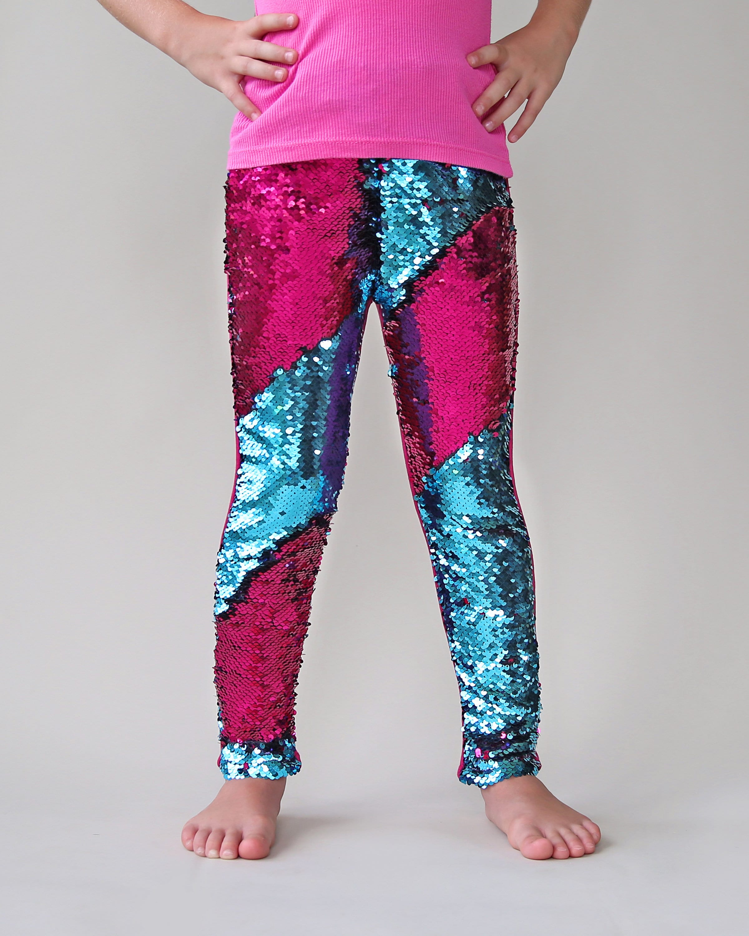 Flip Sequin Leggings in Hot Pink and Turquoise