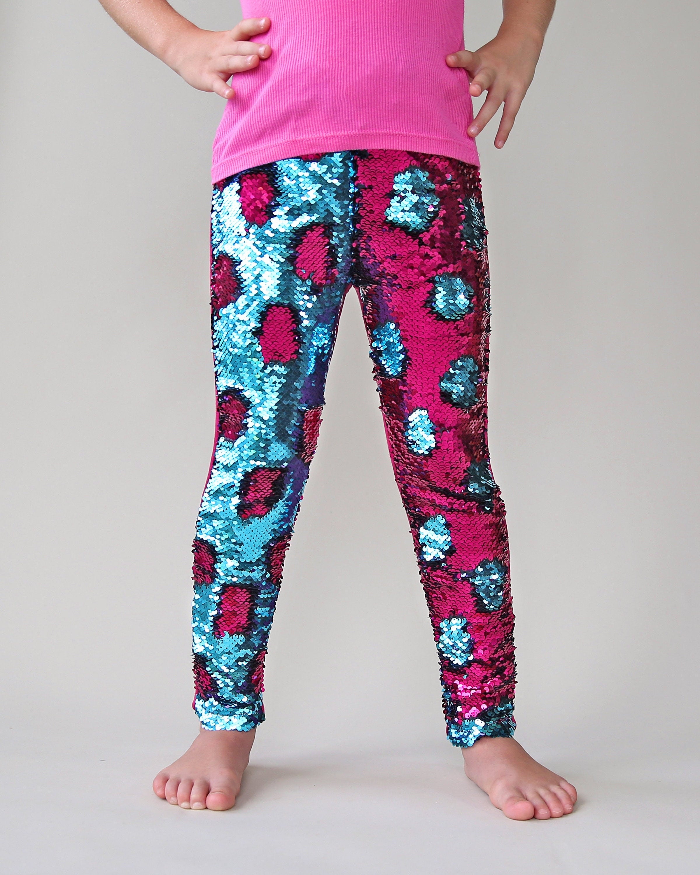 Flip Sequin Leggings in Hot Pink and Turquoise
